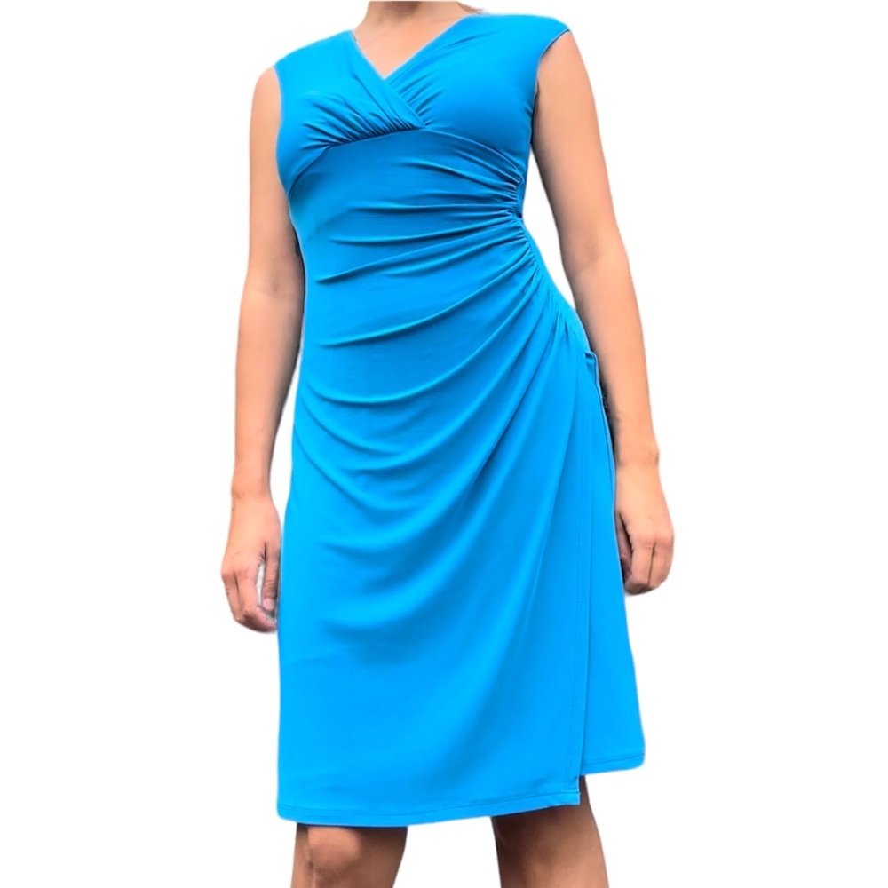 Lauren Ralph Lauren Shoulderpad Midi Faux Wrap Slimming Dress Size 4